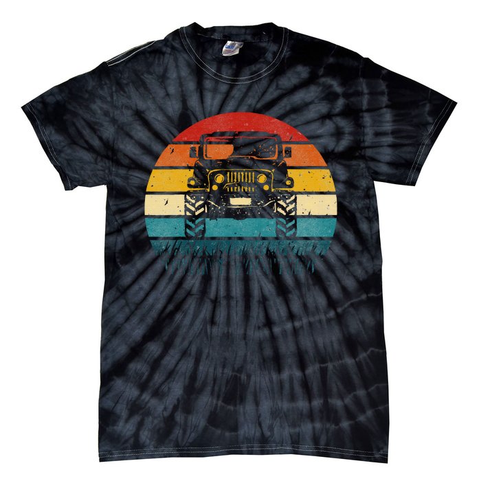 Vintage Sunset 4x4 Car Off Road Wave Big Cars Driving Tie-Dye T-Shirt