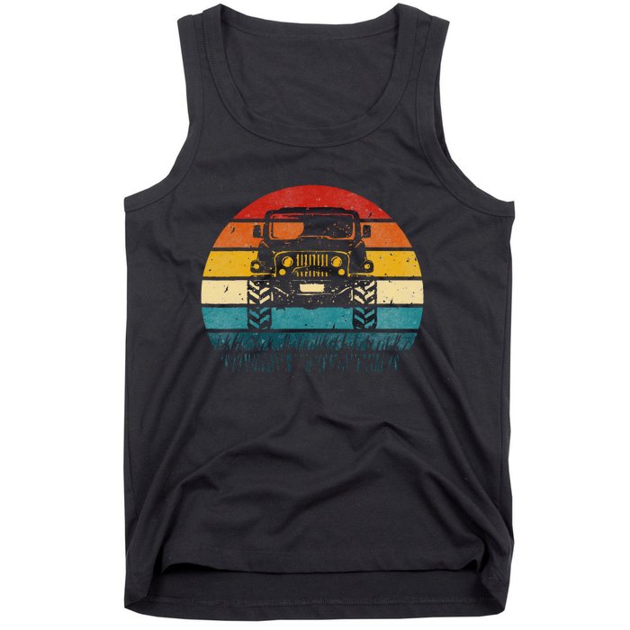 Vintage Sunset 4x4 Car Off Road Wave Big Cars Driving Tank Top