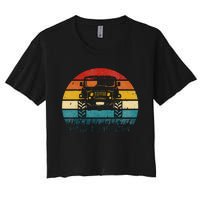 Vintage Sunset 4x4 Car Off Road Wave Big Cars Driving Women's Crop Top Tee