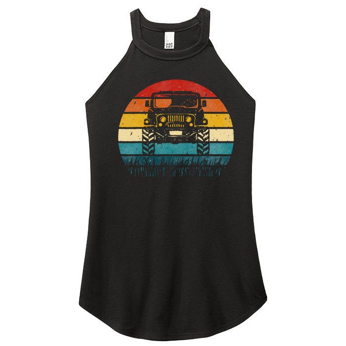 Vintage Sunset 4x4 Car Off Road Wave Big Cars Driving Women's Perfect Tri Rocker Tank