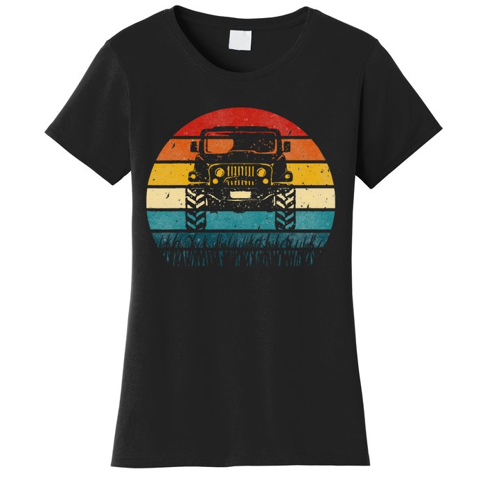 Vintage Sunset 4x4 Car Off Road Wave Big Cars Driving Women's T-Shirt