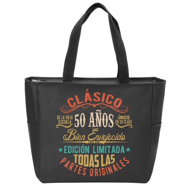 Vintage Style 50th Birthday With Phrase In Spanish Zip Tote Bag
