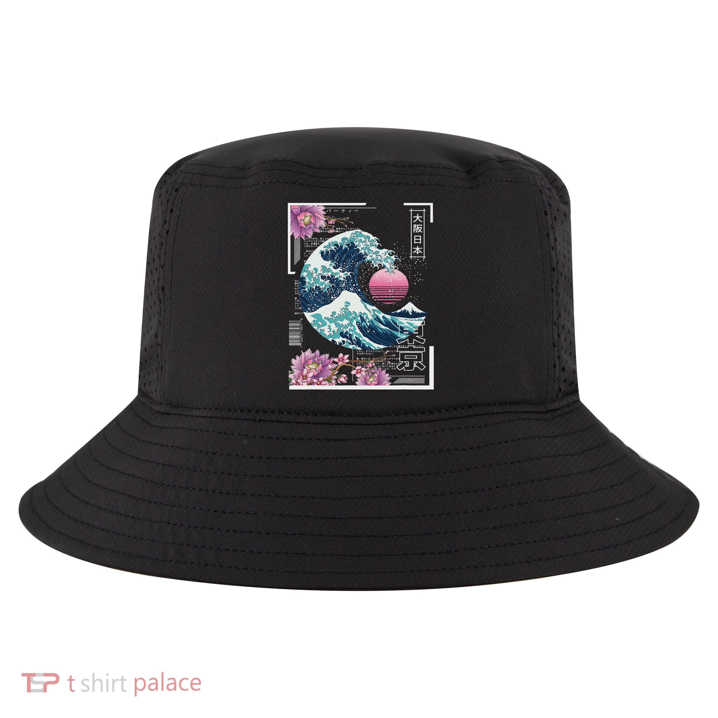 Vaporwave Synthwave 80's Japan Japanese Great Wave Tokyo 80s Cool Comfort Performance Bucket Hat