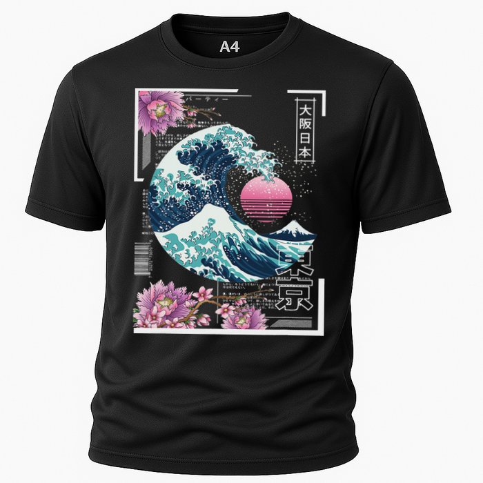 Vaporwave Synthwave 80's Japan Japanese Great Wave Tokyo 80s Cooling Performance Crew T-Shirt