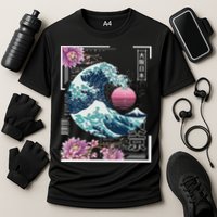 Vaporwave Synthwave 80's Japan Japanese Great Wave Tokyo 80s Cooling Performance Crew T-Shirt