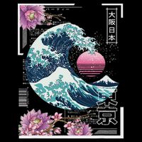 Vaporwave Synthwave 80's Japan Japanese Great Wave Tokyo 80s Cooling Performance Crew T-Shirt