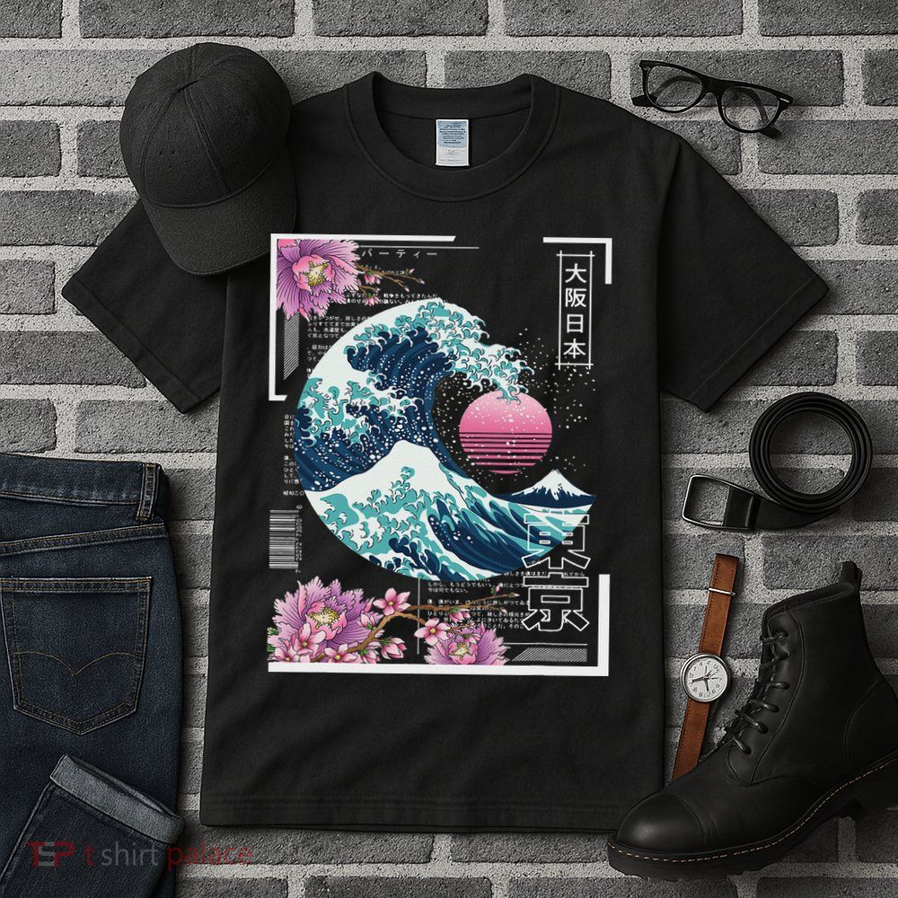 Vaporwave Synthwave 80's Japan Japanese Great Wave Tokyo 80s Tall T-Shirt