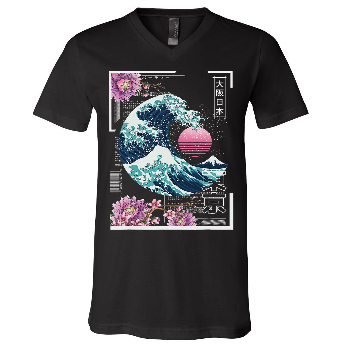 Vaporwave Synthwave 80's Japan Japanese Great Wave Tokyo 80s V-Neck T-Shirt