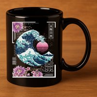 Vaporwave Synthwave 80's Japan Japanese Great Wave Tokyo 80s 11oz C Handle Ceramic Mug
