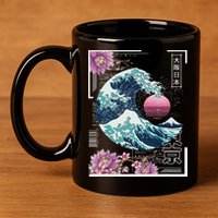 Vaporwave Synthwave 80's Japan Japanese Great Wave Tokyo 80s 11oz C Handle Ceramic Mug