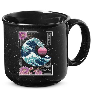 Vaporwave Synthwave 80's Japan Japanese Great Wave Tokyo 80s 15oz Campfire Ceramic Mug