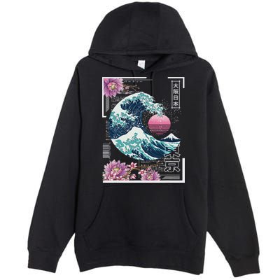 Vaporwave Synthwave 80's Japan Japanese Great Wave Tokyo 80s Premium Pullover Hoodie