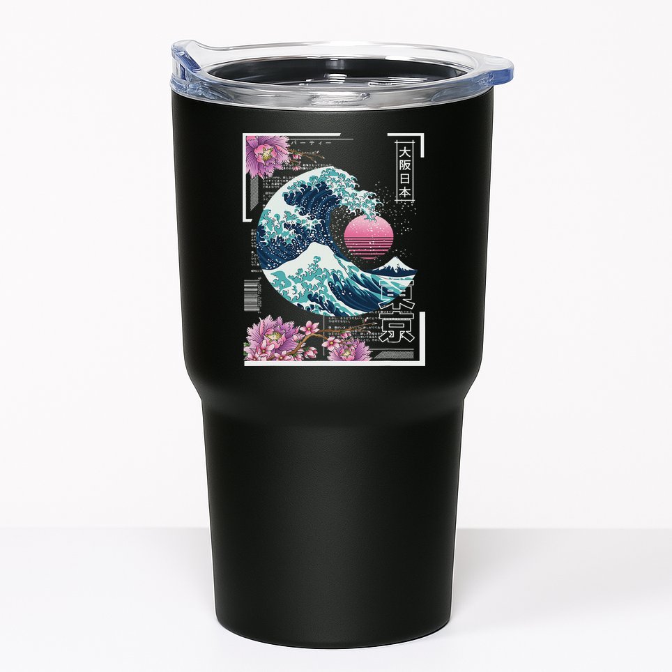 Vaporwave Synthwave 80's Japan Japanese Great Wave Tokyo 80s Tumbler