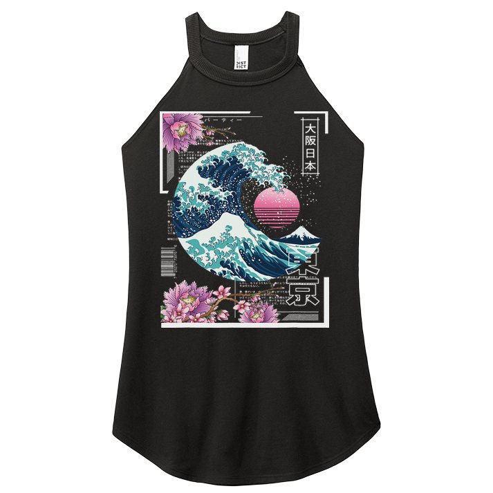 Vaporwave Synthwave 80's Japan Japanese Great Wave Tokyo 80s Women's Perfect Tri Rocker Tank