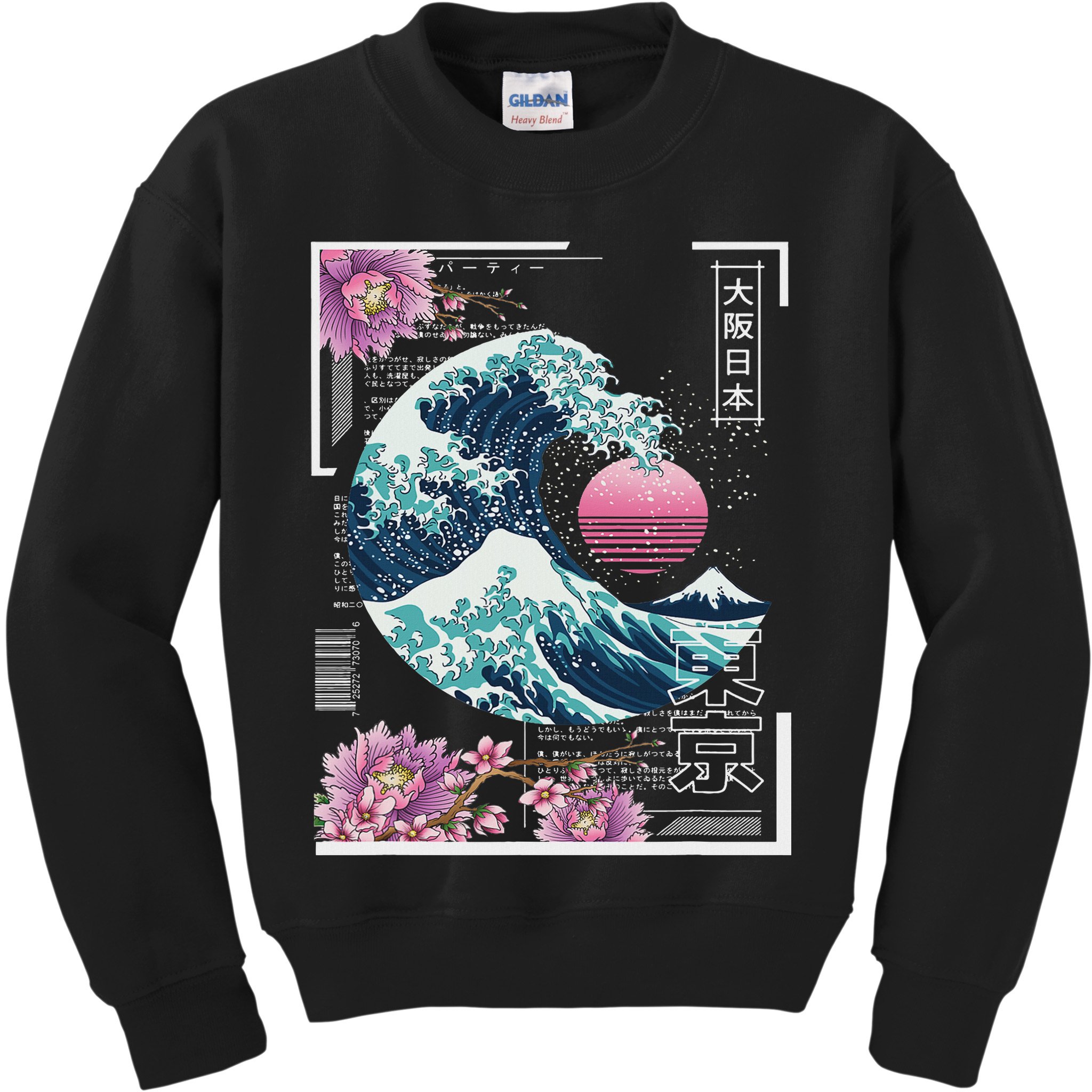 Vaporwave Synthwave 80's Japan Japanese Great Wave Tokyo 80s Kids Sweatshirt