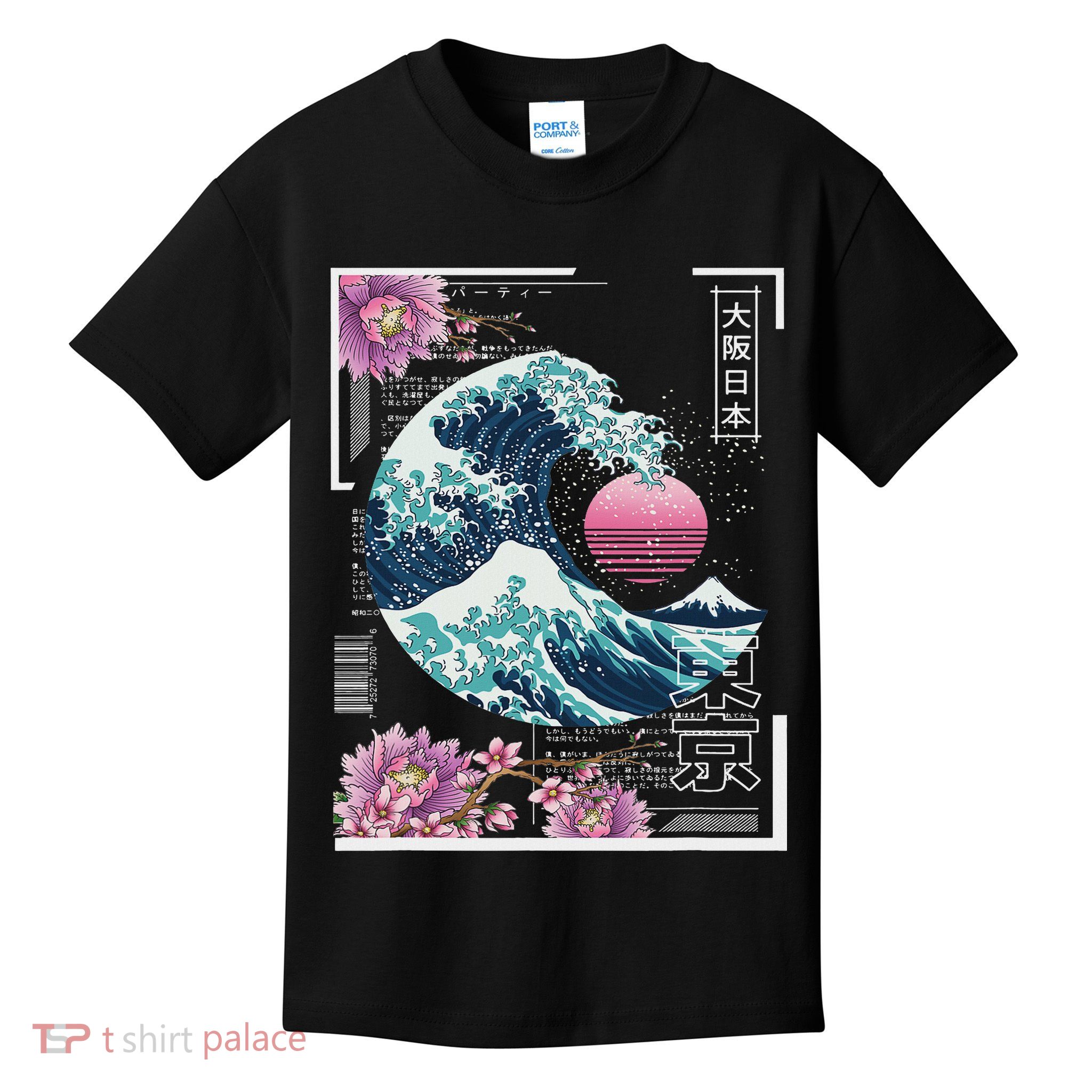Vaporwave Synthwave 80's Japan Japanese Great Wave Tokyo 80s Kids T-Shirt