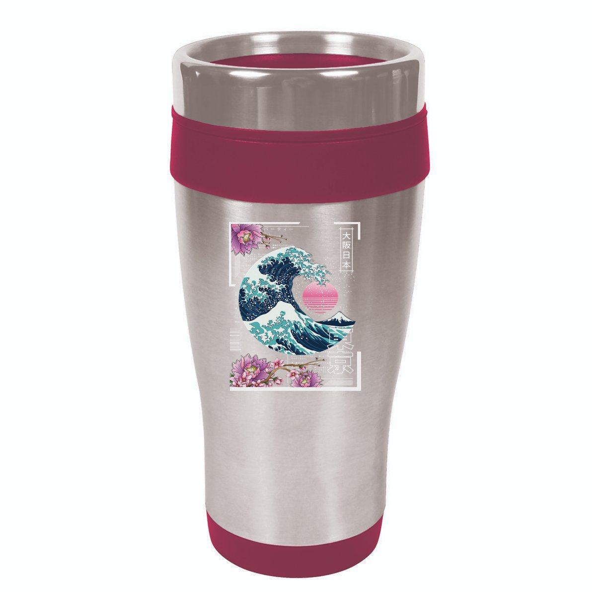 Vaporwave Synthwave 80's Japan Japanese Great Wave Tokyo 80s 16oz Travel Tumbler