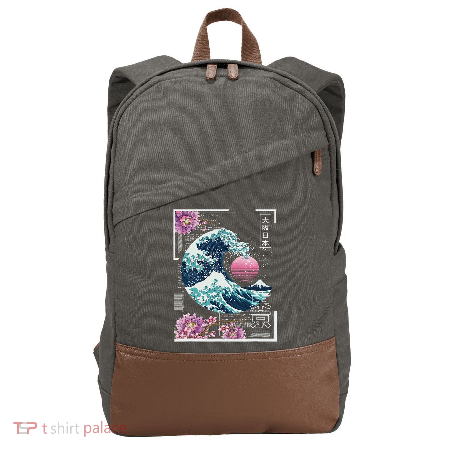 Vaporwave Synthwave 80's Japan Japanese Great Wave Tokyo 80s Cotton Canvas Backpack