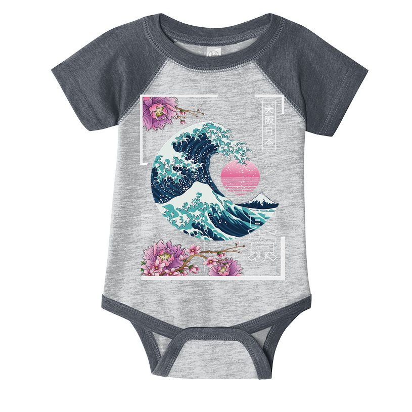 Vaporwave Synthwave 80's Japan Japanese Great Wave Tokyo 80s Infant Baby Jersey Bodysuit
