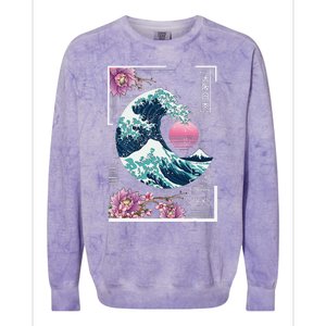 Vaporwave Synthwave 80's Japan Japanese Great Wave Tokyo 80s Colorblast Crewneck Sweatshirt