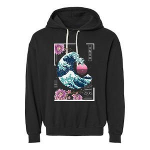 Vaporwave Synthwave 80's Japan Japanese Great Wave Tokyo 80s Garment-Dyed Fleece Hoodie