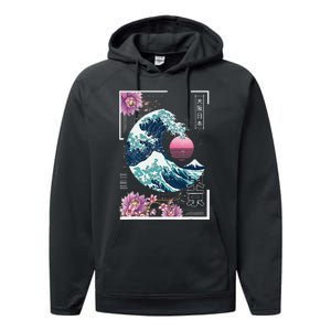 Vaporwave Synthwave 80's Japan Japanese Great Wave Tokyo 80s Performance Fleece Hoodie