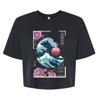 Vaporwave Synthwave 80's Japan Japanese Great Wave Tokyo 80s Bella+Canvas Jersey Crop Tee