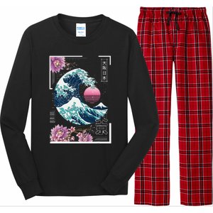 Vaporwave Synthwave 80's Japan Japanese Great Wave Tokyo 80s Long Sleeve Pajama Set