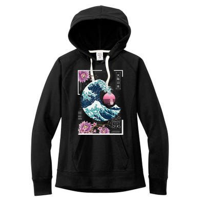 Vaporwave Synthwave 80's Japan Japanese Great Wave Tokyo 80s Women's Fleece Hoodie