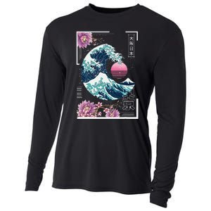 Vaporwave Synthwave 80's Japan Japanese Great Wave Tokyo 80s Cooling Performance Long Sleeve Crew