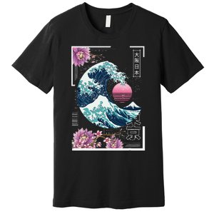 Vaporwave Synthwave 80's Japan Japanese Great Wave Tokyo 80s Premium T-Shirt