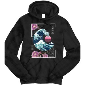 Vaporwave Synthwave 80's Japan Japanese Great Wave Tokyo 80s Tie Dye Hoodie