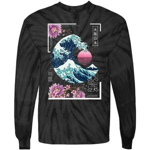 Vaporwave Synthwave 80's Japan Japanese Great Wave Tokyo 80s Tie-Dye Long Sleeve Shirt