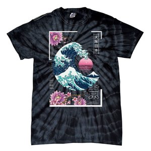 Vaporwave Synthwave 80's Japan Japanese Great Wave Tokyo 80s Tie-Dye T-Shirt