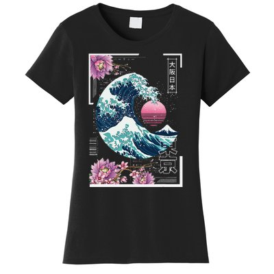 Vaporwave Synthwave 80's Japan Japanese Great Wave Tokyo 80s Women's T-Shirt