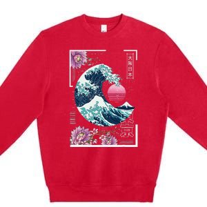 Vaporwave Synthwave 80's Japan Japanese Great Wave Tokyo 80s Premium Crewneck Sweatshirt