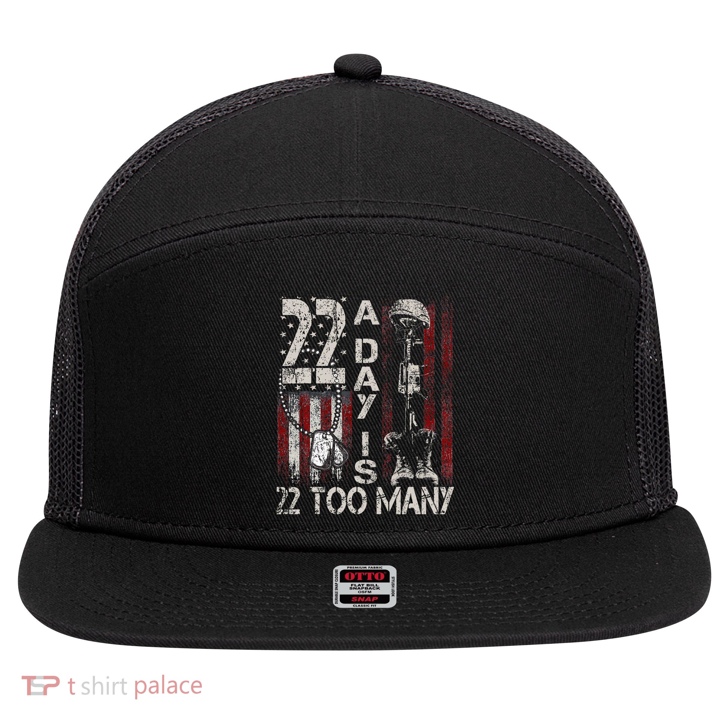 Veteran Suicide Awareness Ribbon 22 A Day Is 22 Too Many 7 Panel Mesh Trucker Snapback Hat