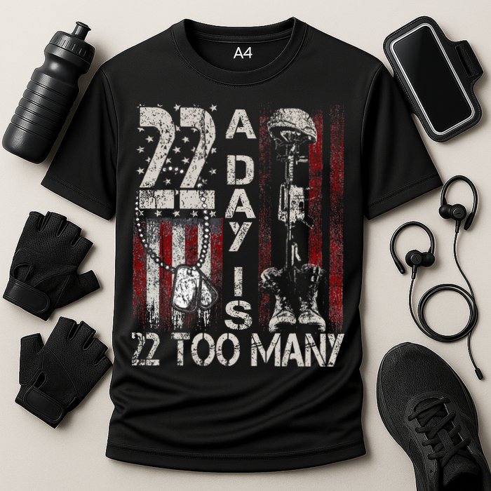 Veteran Suicide Awareness Ribbon 22 A Day Is 22 Too Many Cooling Performance Crew T-Shirt