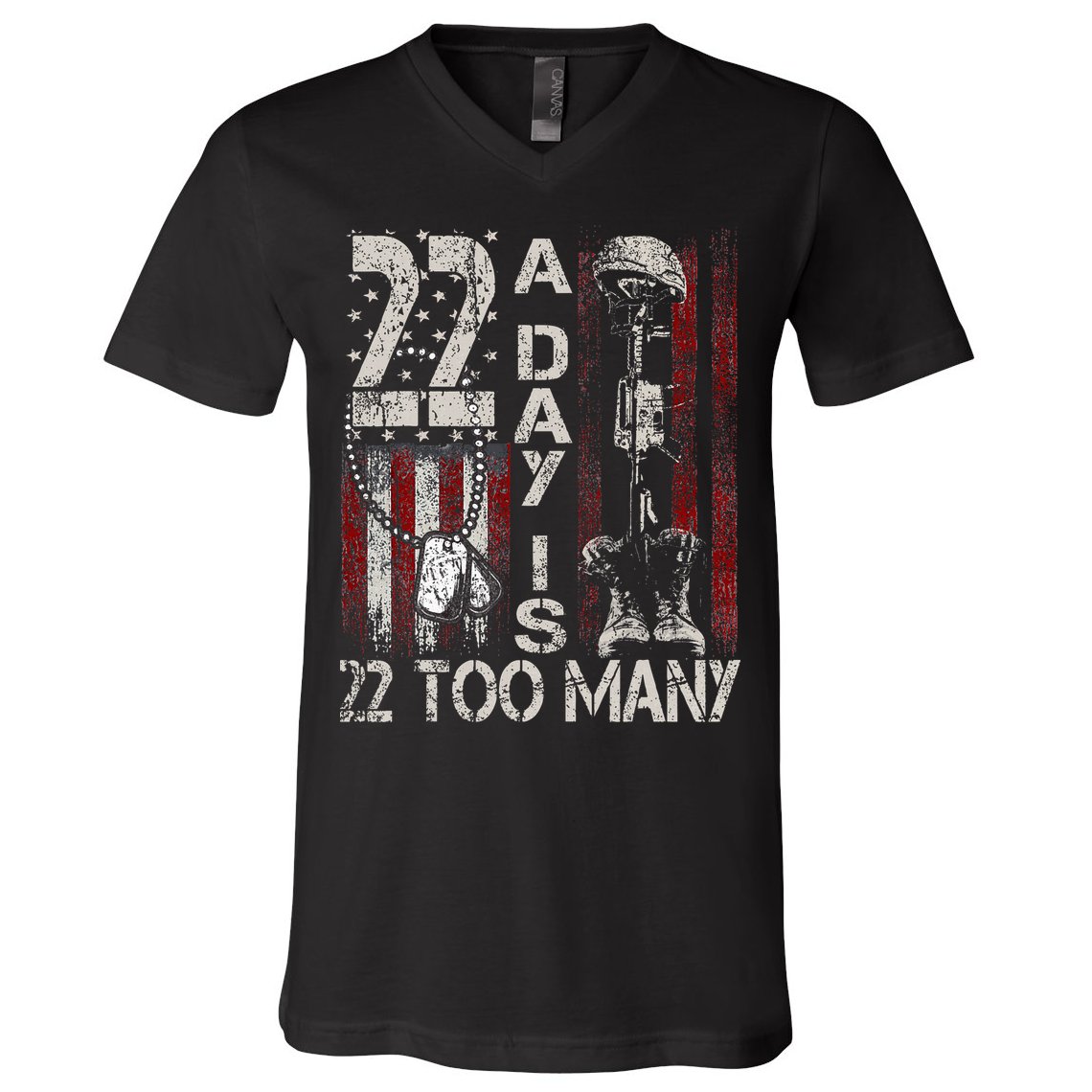 Veteran Suicide Awareness Ribbon 22 A Day Is 22 Too Many V-Neck T-Shirt
