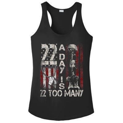 Veteran Suicide Awareness Ribbon 22 A Day Is 22 Too Many Ladies PosiCharge Competitor Racerback Tank