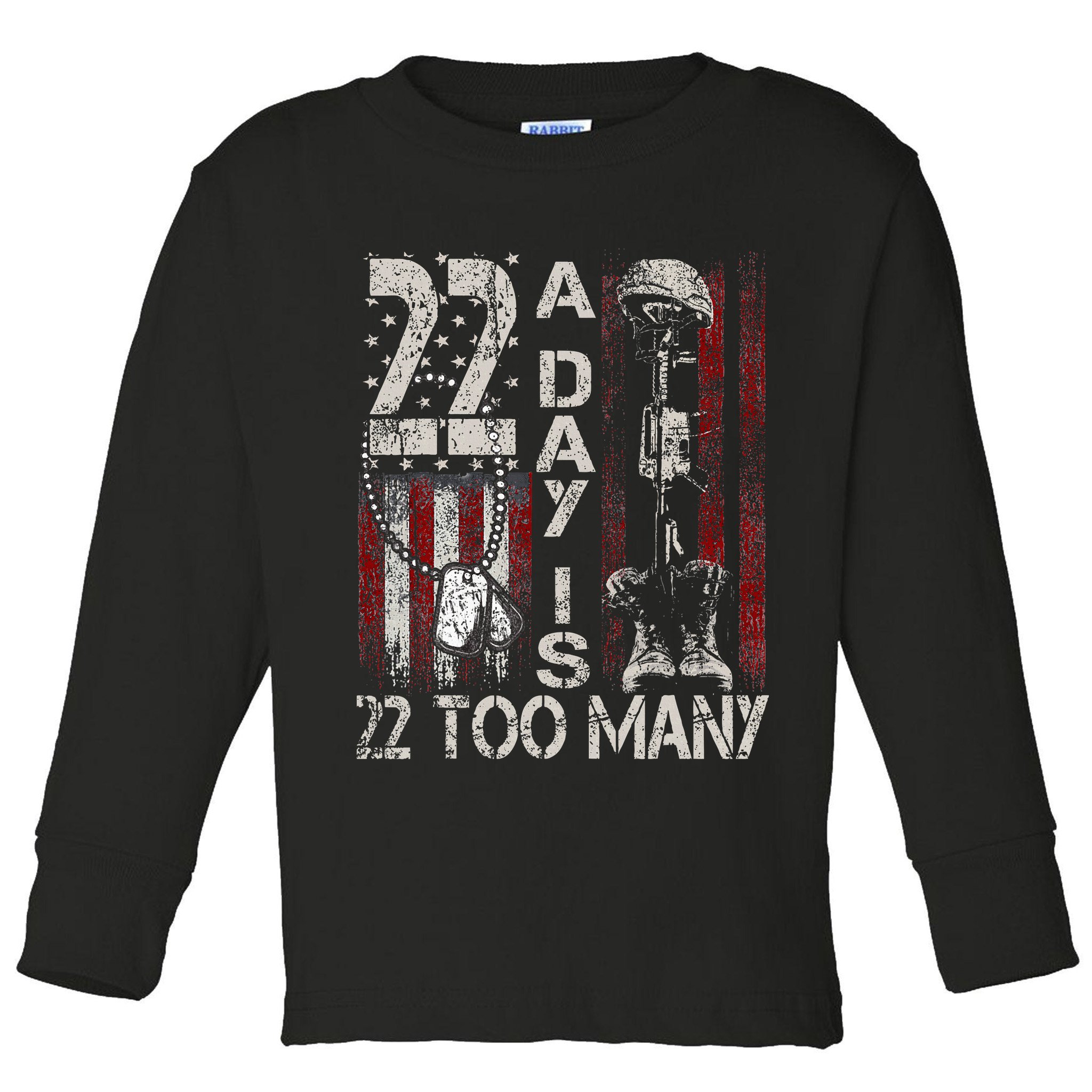 Veteran Suicide Awareness Ribbon 22 A Day Is 22 Too Many Toddler Long Sleeve Shirt