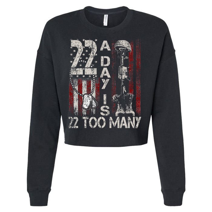 Veteran Suicide Awareness Ribbon 22 A Day Is 22 Too Many Cropped Pullover Crew