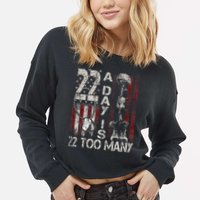 Veteran Suicide Awareness Ribbon 22 A Day Is 22 Too Many Cropped Pullover Crew