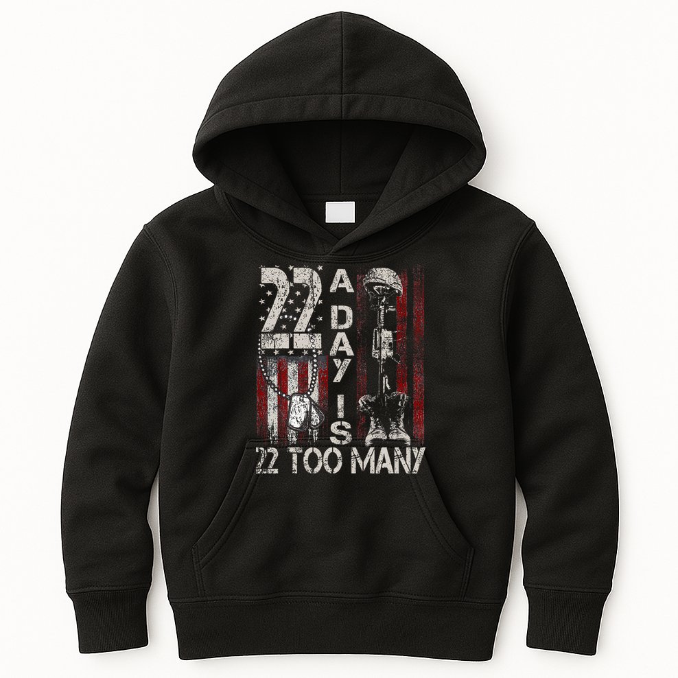 Veteran Suicide Awareness Ribbon 22 A Day Is 22 Too Many Kids Hoodie