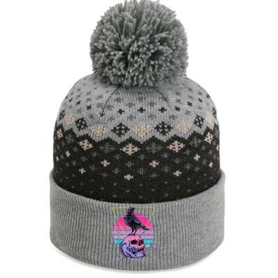 Vaporwave Skull And Crow Retro Aesthetic Pastel Goth Art The Baniff Cuffed Pom Beanie