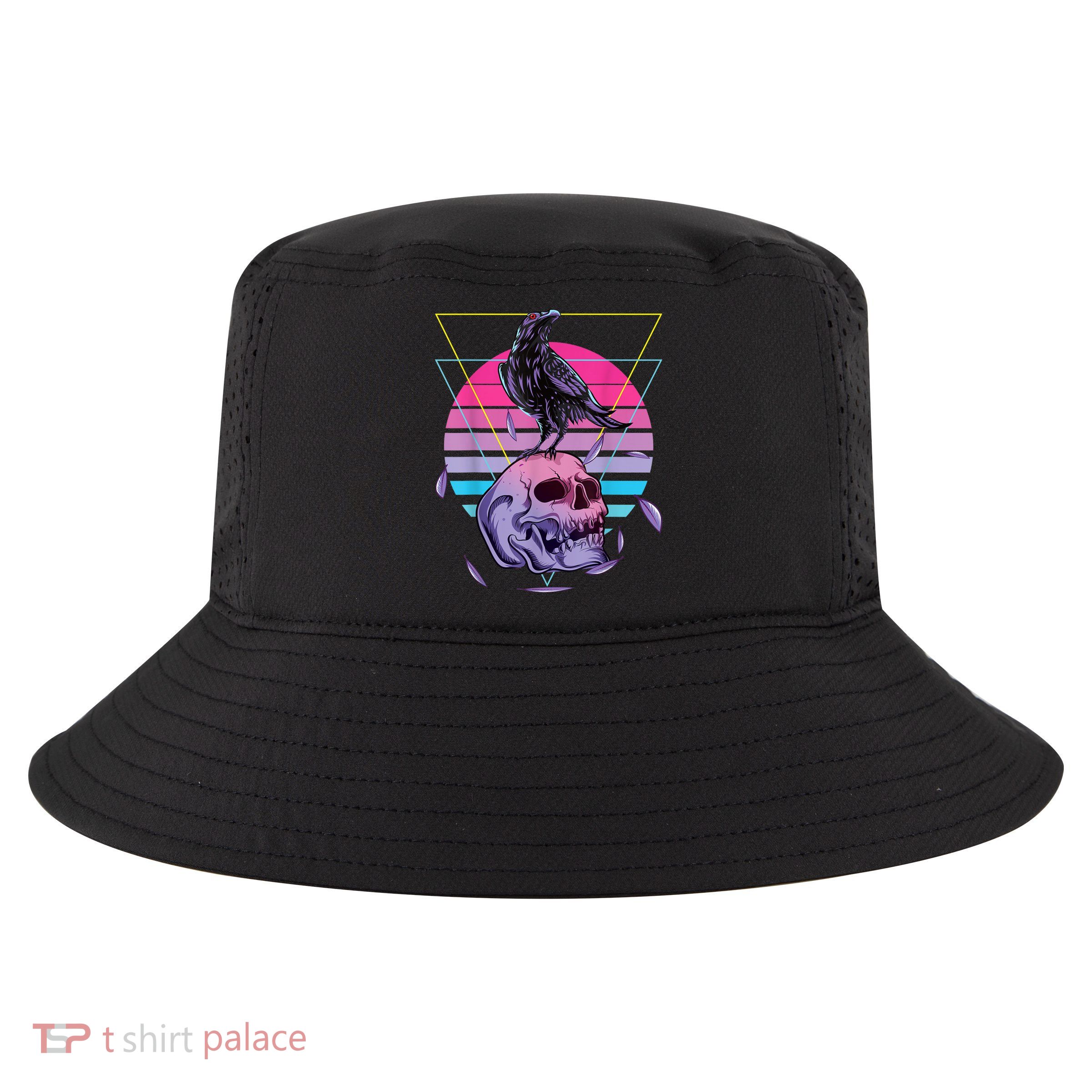 Vaporwave Skull And Crow Retro Aesthetic Pastel Goth Art Cool Comfort Performance Bucket Hat