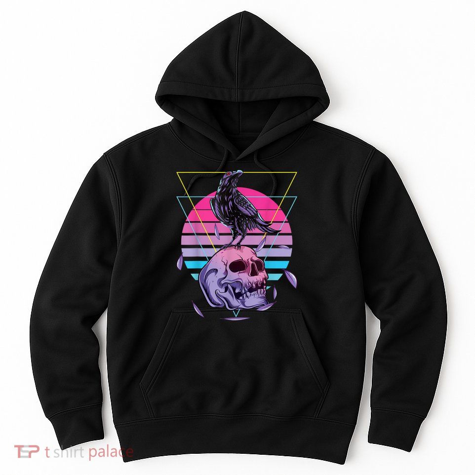 Vaporwave Skull And Crow Retro Aesthetic Pastel Goth Art Hoodie