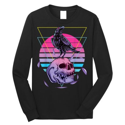 Vaporwave Skull And Crow Retro Aesthetic Pastel Goth Art Long Sleeve Shirt