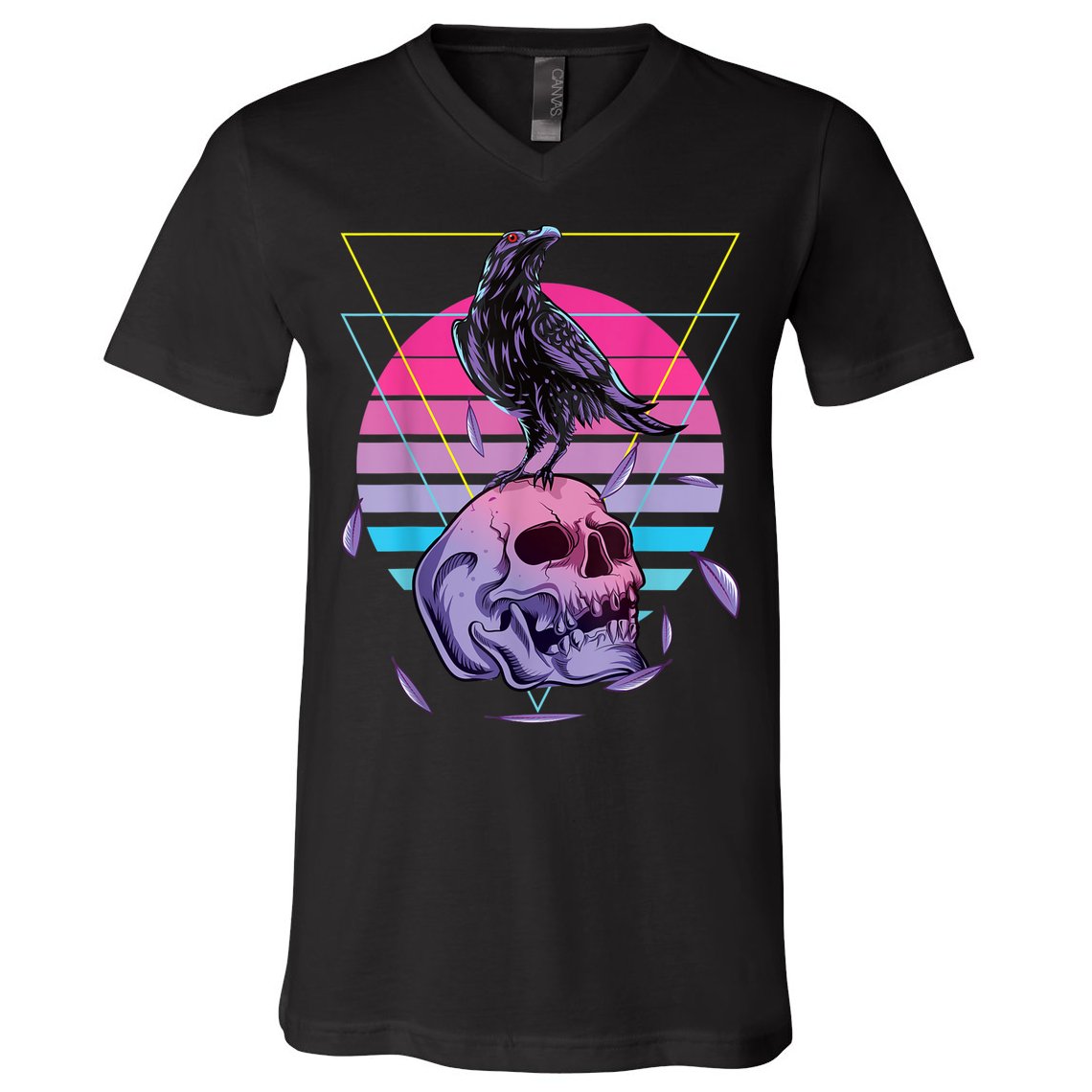 Vaporwave Skull And Crow Retro Aesthetic Pastel Goth Art V-Neck T-Shirt
