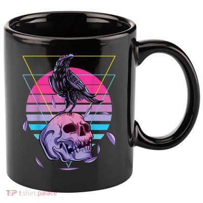 Vaporwave Skull And Crow Retro Aesthetic Pastel Goth Art 11oz C Handle Ceramic Mug